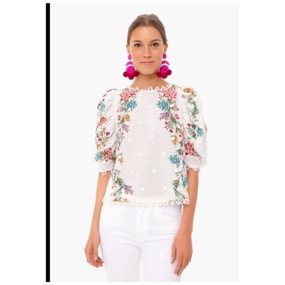 Farm Rio Tops - FARM RIO Louise Floral Print Womens Sz S Blouse Embroidery Puff Sleeves Romantic